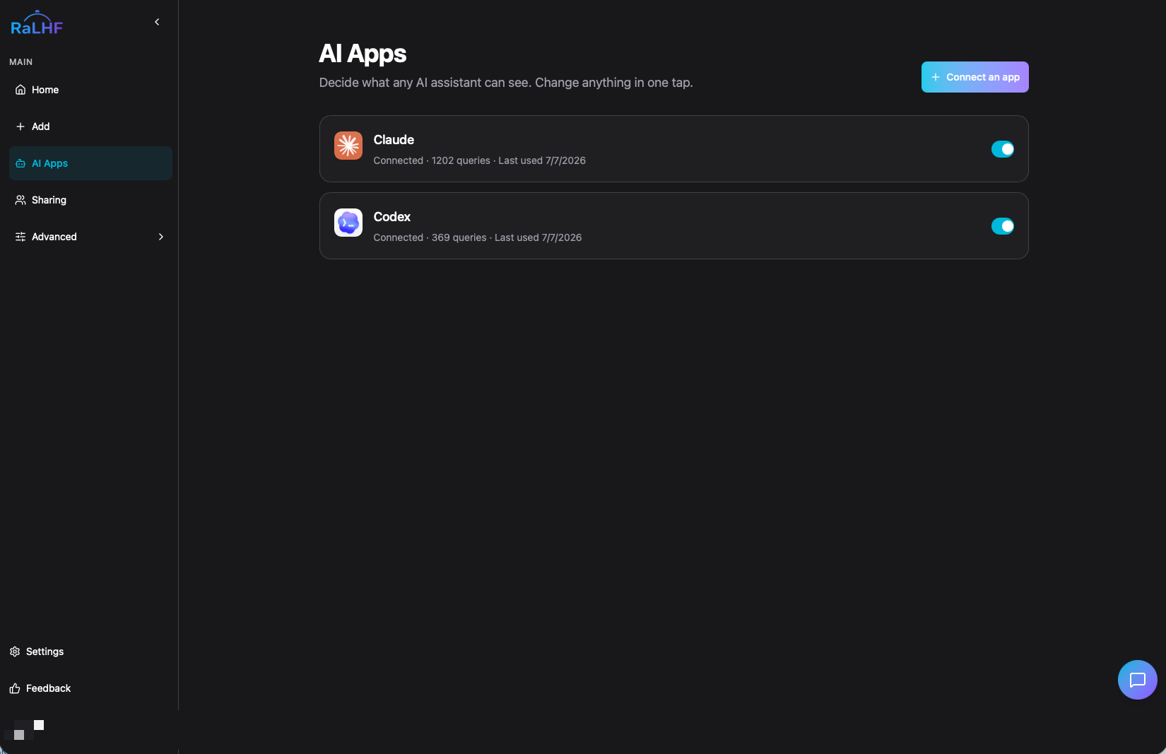 RaLHF connects to any AI assistant